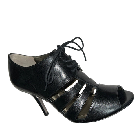 TAHARI Women's  •Lido• Peep-toe strappy oxford Pump 8M Black Leather