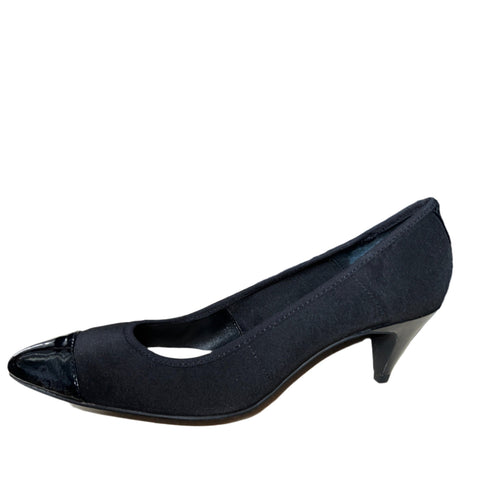 ELLEN TRACY Women's •Liza• Black Satin/Patent  Cap-toe pump 6.5M