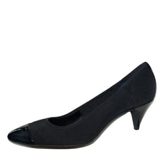 ELLEN TRACY Women's •Liza• Black Satin/Patent  Cap-toe pump 6.5M