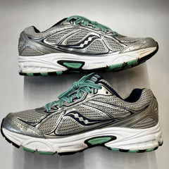 Saucony Womens Grid Cohesion 7 -Silver/Navy/Green- Running Shoe Size 7M Preowned Athletic