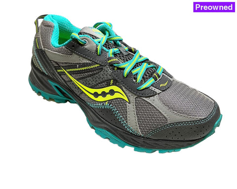 Saucony Womens Grid Excursion Tr7 Trail Running Shoe - Wide Width Preowned 7W / Grey/Citron-2