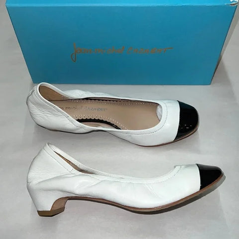 JEAN-MICHEL CAZABAT Women's •Mina• Low Heel Cap-toe pump White Black leather