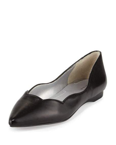 TAHARI Women's Emmy •Black• Scalloped Leather Flat - ShooDog.com