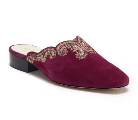 Bettye Muller  Women's •Fortune• Embroidered  Kid Suede  Mule 9M Wine