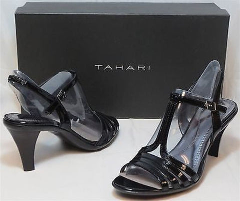 TAHARI Women's Barcelona Mid Heel Sandal - Black Patent - Multi SZ NIB - MSP $99 - ShooDog.com