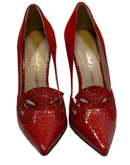 JEAN-MICHEL CAZABAT Women's • Escort•. Pointed-toe Snakeskin/Suede Pump-36M Red