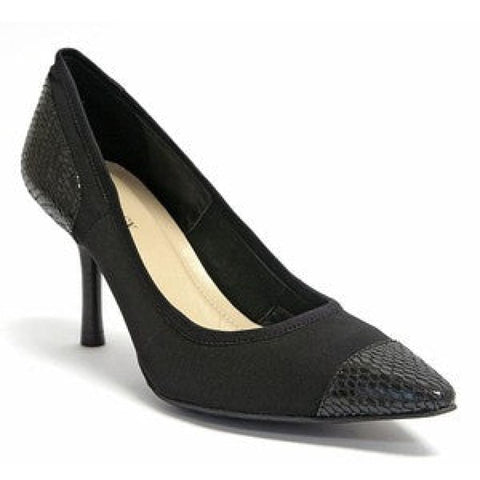 ELLEN TRACY Pari Snake-Embossed Cap Toe Pump  •Black• - ShooDog.com